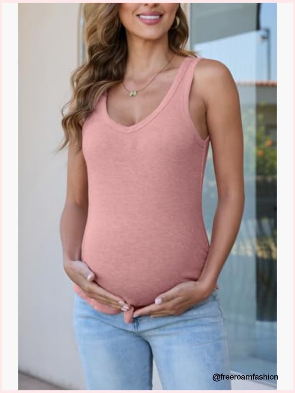 Maternity V-Neck Tank Top Stretchy Polyester Blend Sleeveless Pregnancy Shirt - Picture 3 of 6